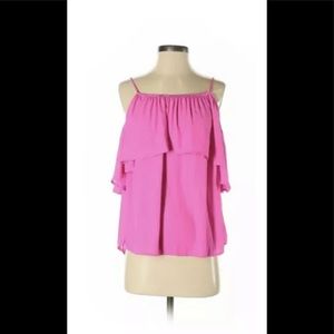 Lush Pink Off Shoulder Cold Shoulder Ruffle Top